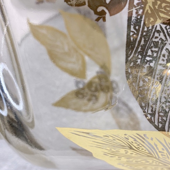 Vintage MCM Gold Leaf Large Glass Salad Bowl With 4 Matching Small Bowls - Picture 9 of 16